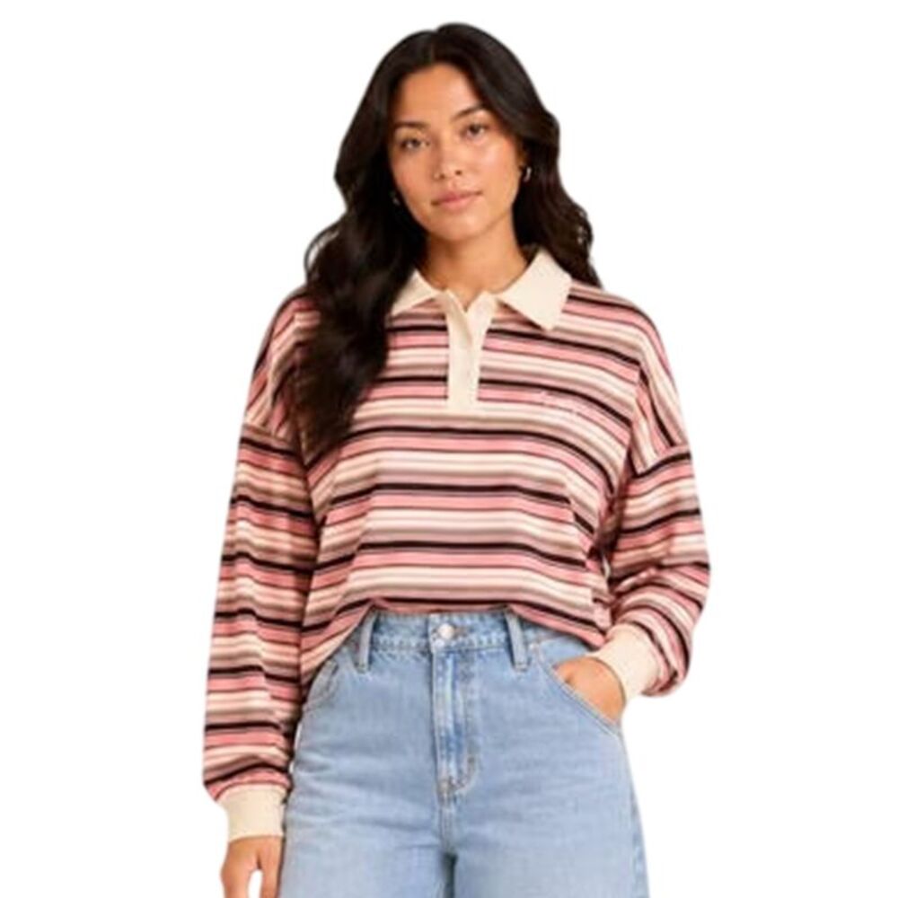 I Saw It First Womens/Ladies Stripes Long-Sleeved Polo Shirt / Red/White